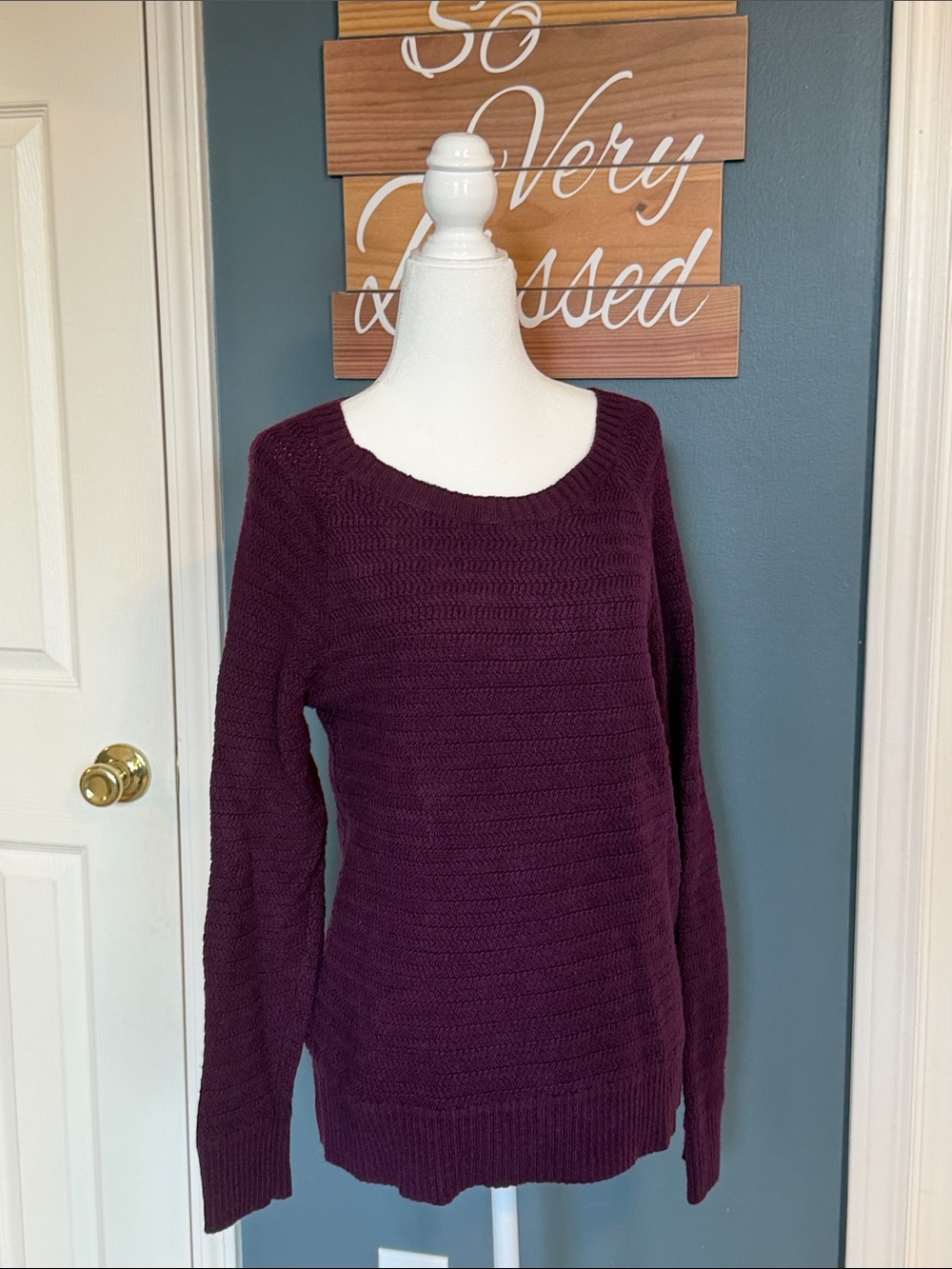 LOFT Plum Crewneck Sweater in Deep Berry (#0003)